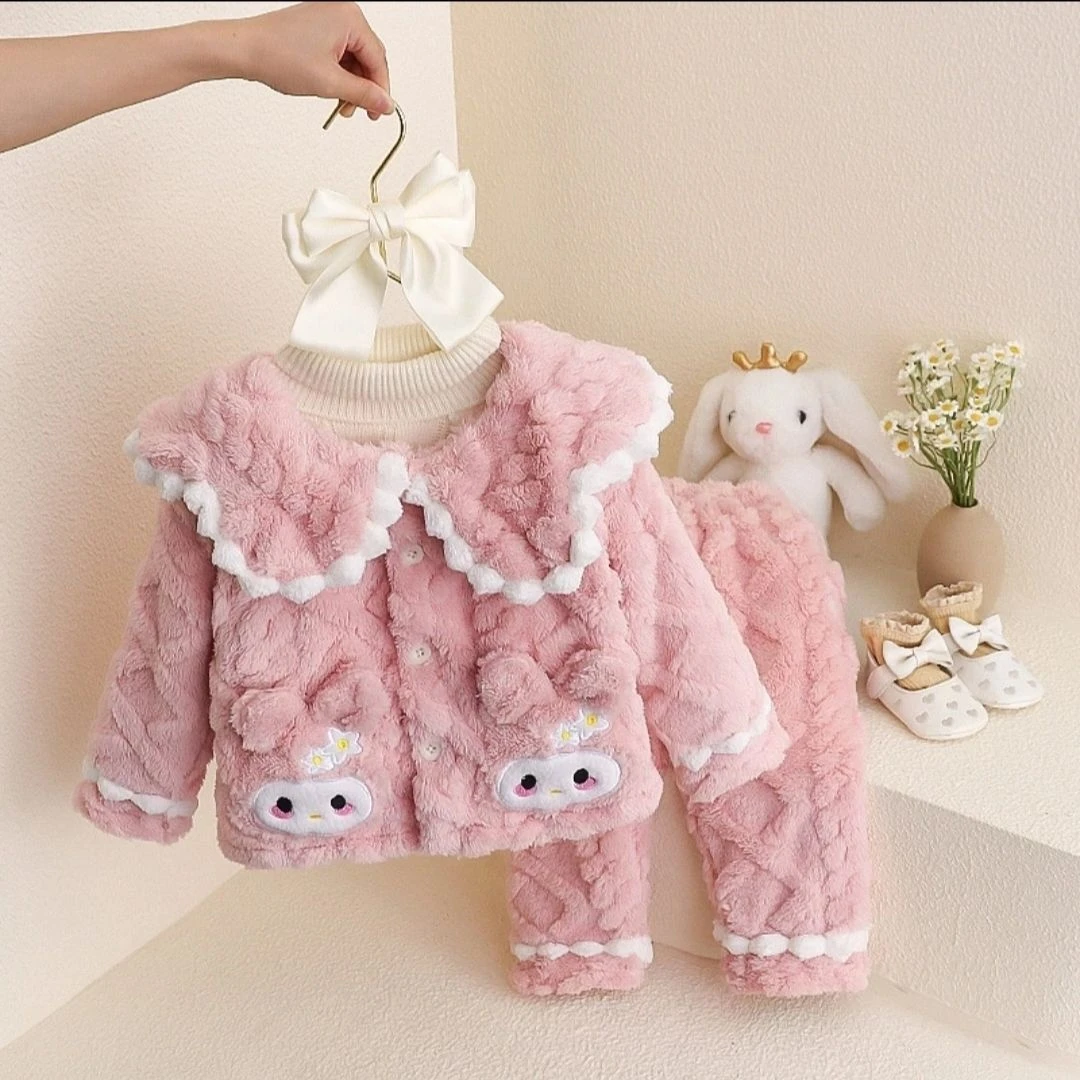 木子童装女童加绒睡衣秋冬款法兰绒冬季儿童女孩宝宝加厚珊瑚绒家