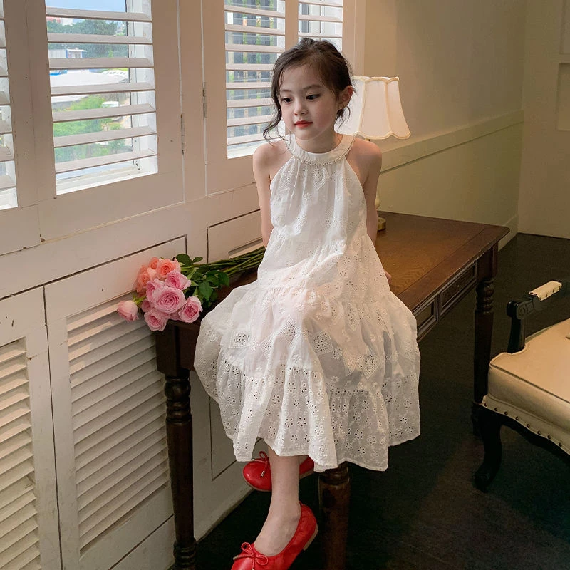 木子童装女童白色公主裙夏季新款儿童裙子宝宝高级感长裙度假风连