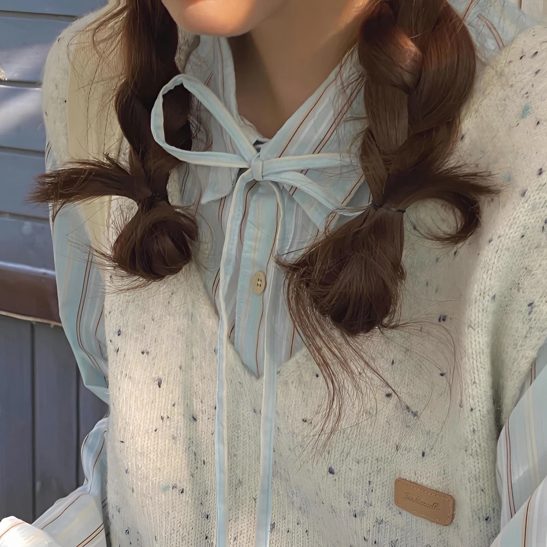 【长袖衬衫彩点马甲套装】毛衣马甲女宽松2024春秋季学院风针织背心