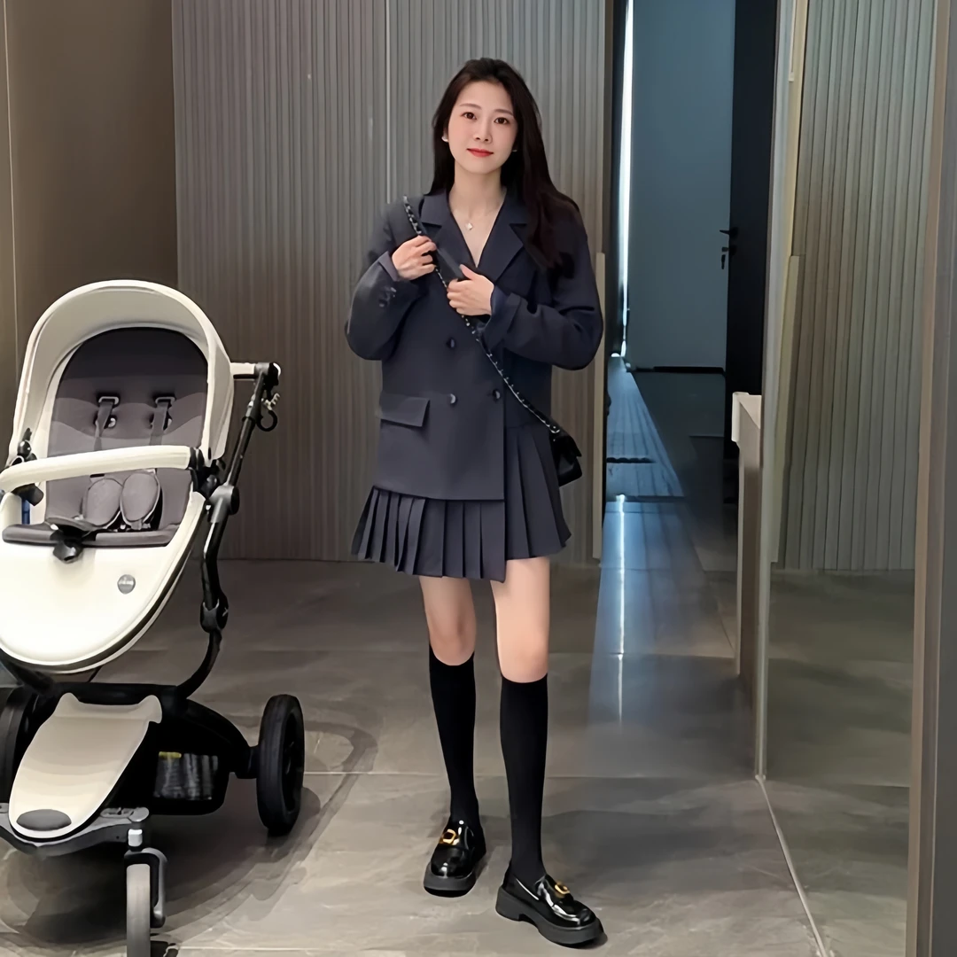 时尚设计感假两件西装连衣裙女秋季新款高级感气质a字百褶短裙子