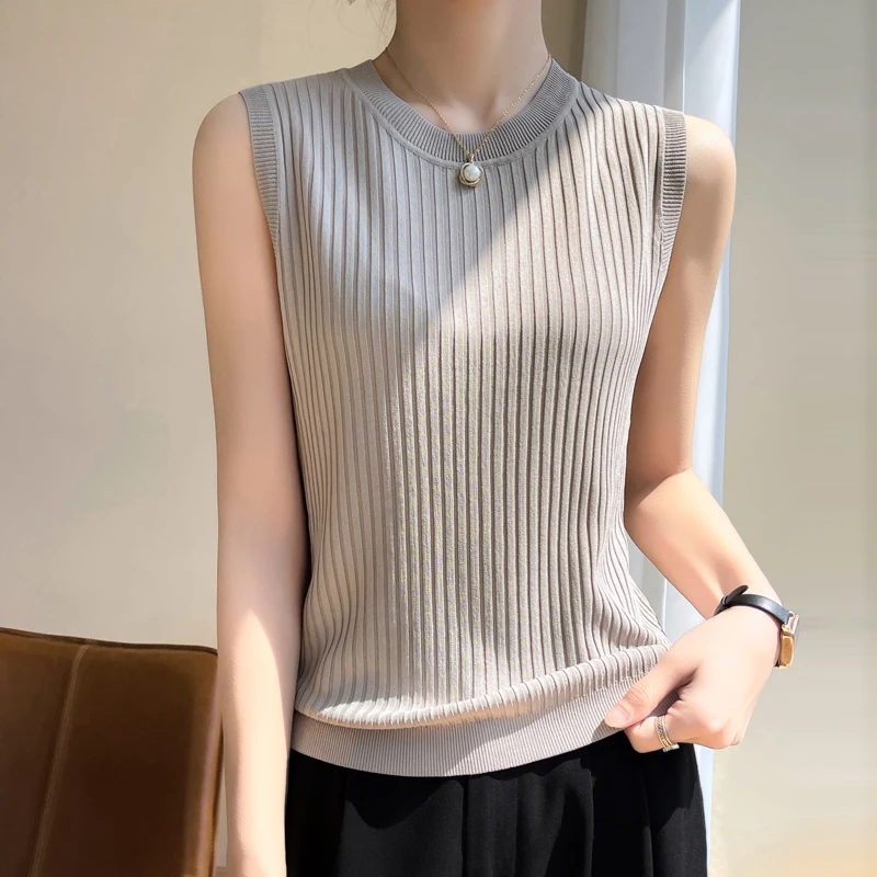 【冰山雪麻】针织吊带背心女内搭圆领打底衫冰麻无袖上衣夏季薄款