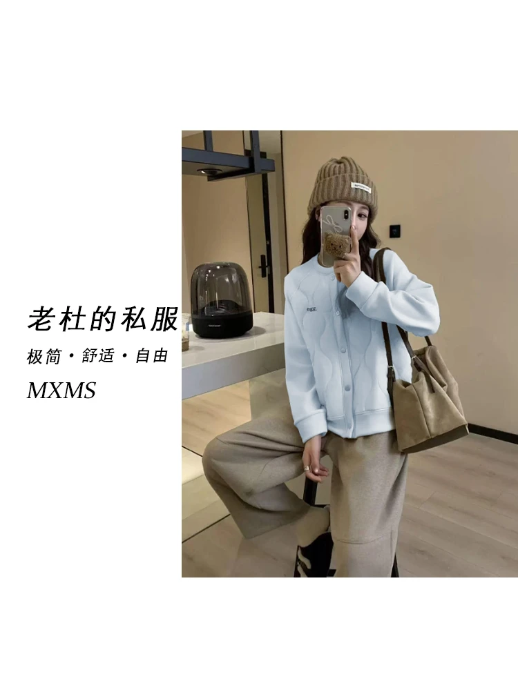 （麦欢尼）G117-韩系休闲运动加绒字母刺绣拼接加厚极简外套