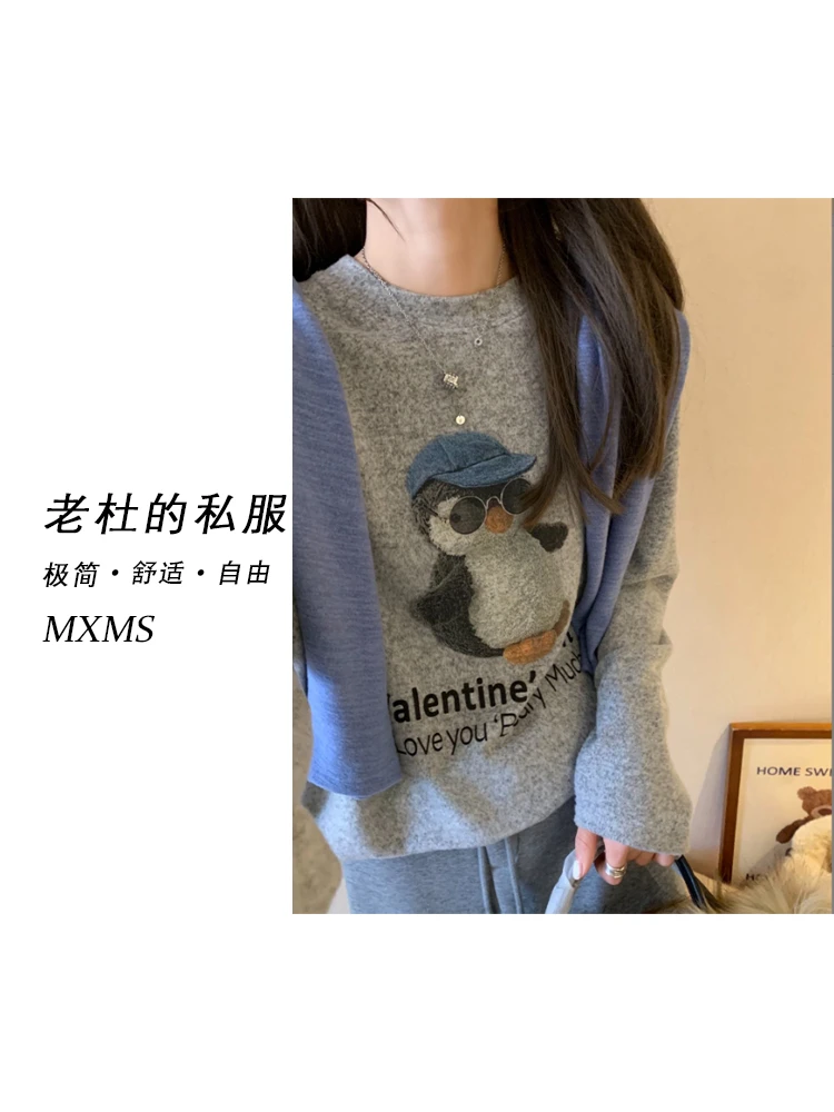（麦欢尼）241109-“卡通动物”休闲运动墨镜企鹅单面绒加厚打底衫