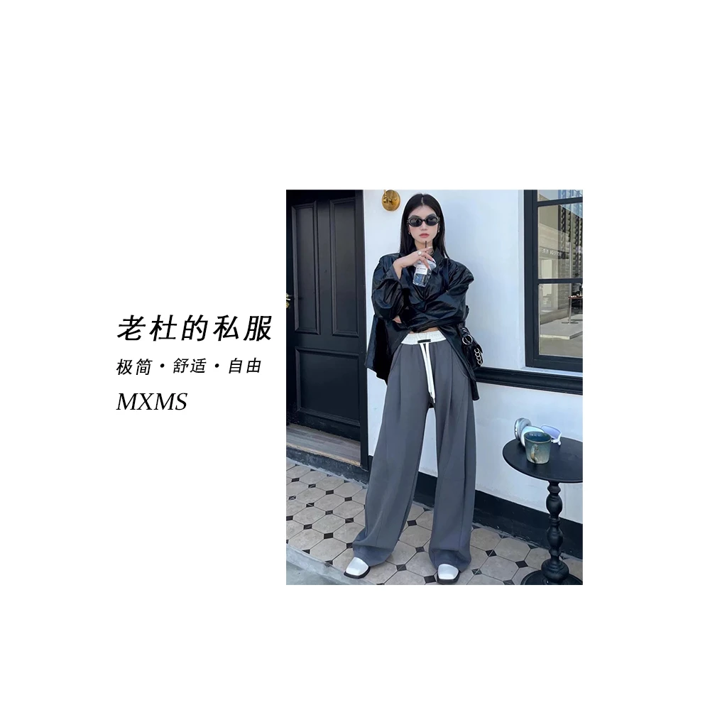 （美熙美树）m001-Q“腰头撞色设计”显瘦休闲宽松百搭阔腿裤