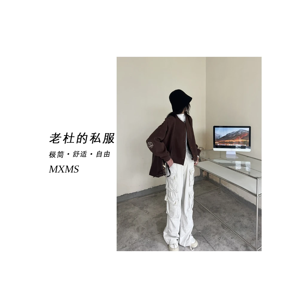 （美熙美树）24316-“袖子贴布刺绣”字母网球拍加绒开衫短外套