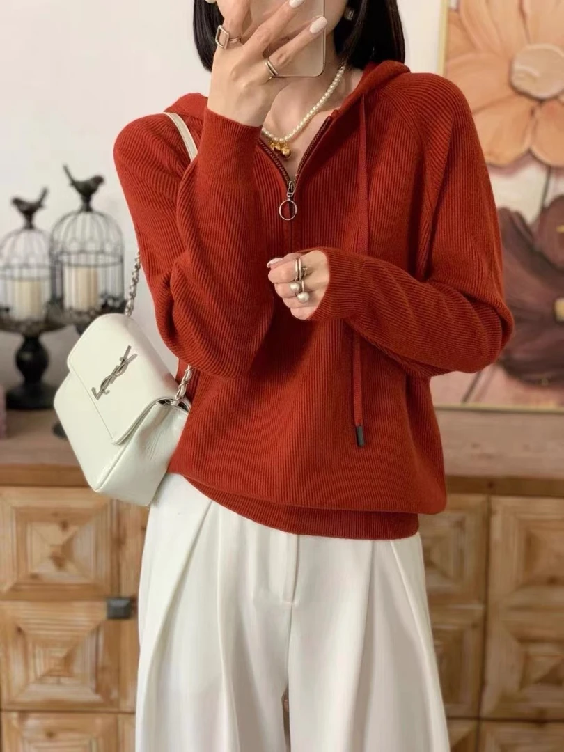 连帽长袖软毛衣衫