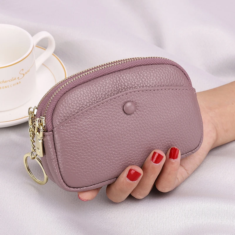 牛皮手拿零钱包双层女钥匙扣简约韩版小包妈妈可爱硬币包软皮真皮