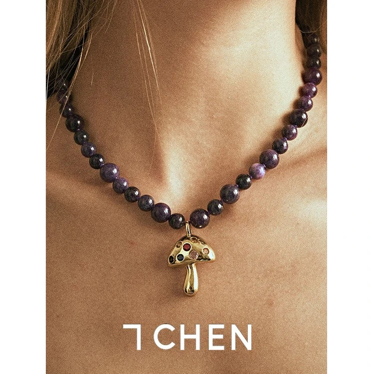 钛钢项链 7CHEN原创小众设计串珠蘑菇夏海边轻奢高级感手工颈链
