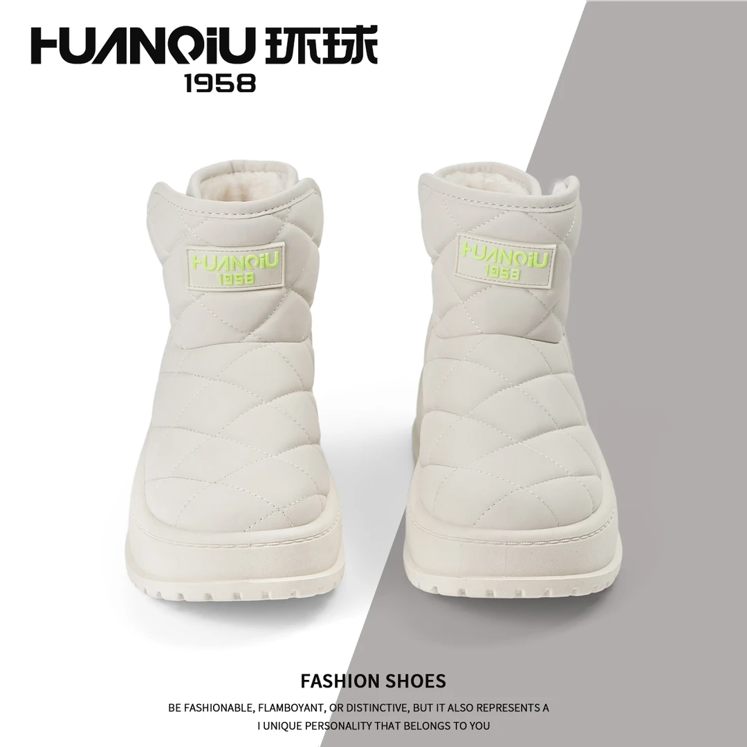 环球厚底加绒棉靴女2024秋冬新款增高百搭保暖棉鞋女