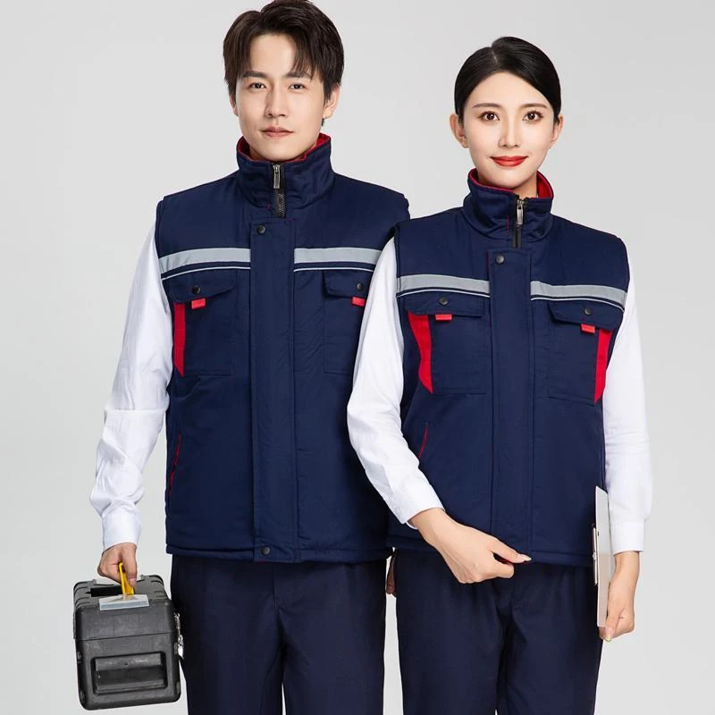 冬季棉马甲反光条工作服物业保洁加厚马夹工厂车间汽修劳保坎肩男