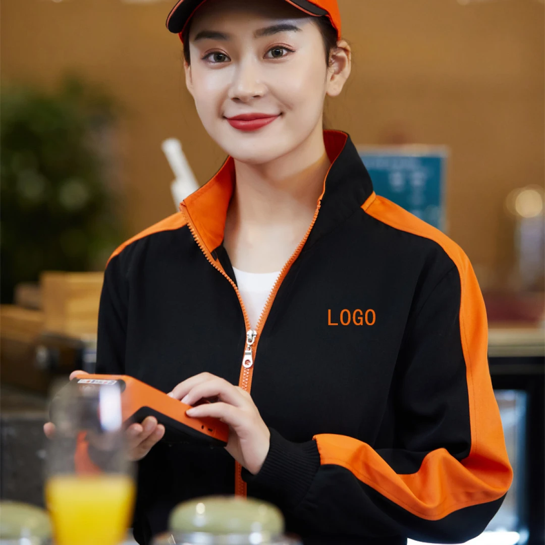 餐饮服务员长袖女卫衣外套快餐烧烤火锅店食堂餐厅工作服秋冬定制