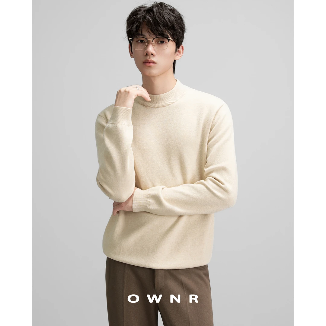OWNR/OWNR纯色中领套头毛衣男2024秋冬新款保暖轻熟风打底羊毛衫