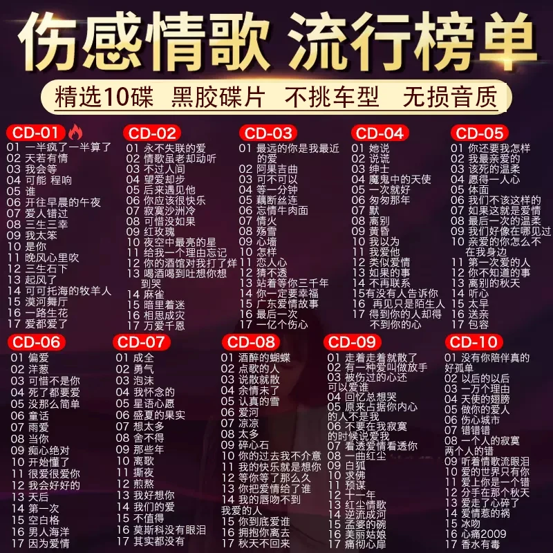 正版伤感情歌车载CD网络流行歌曲碟片经典歌曲汽车用光盘cd碟片