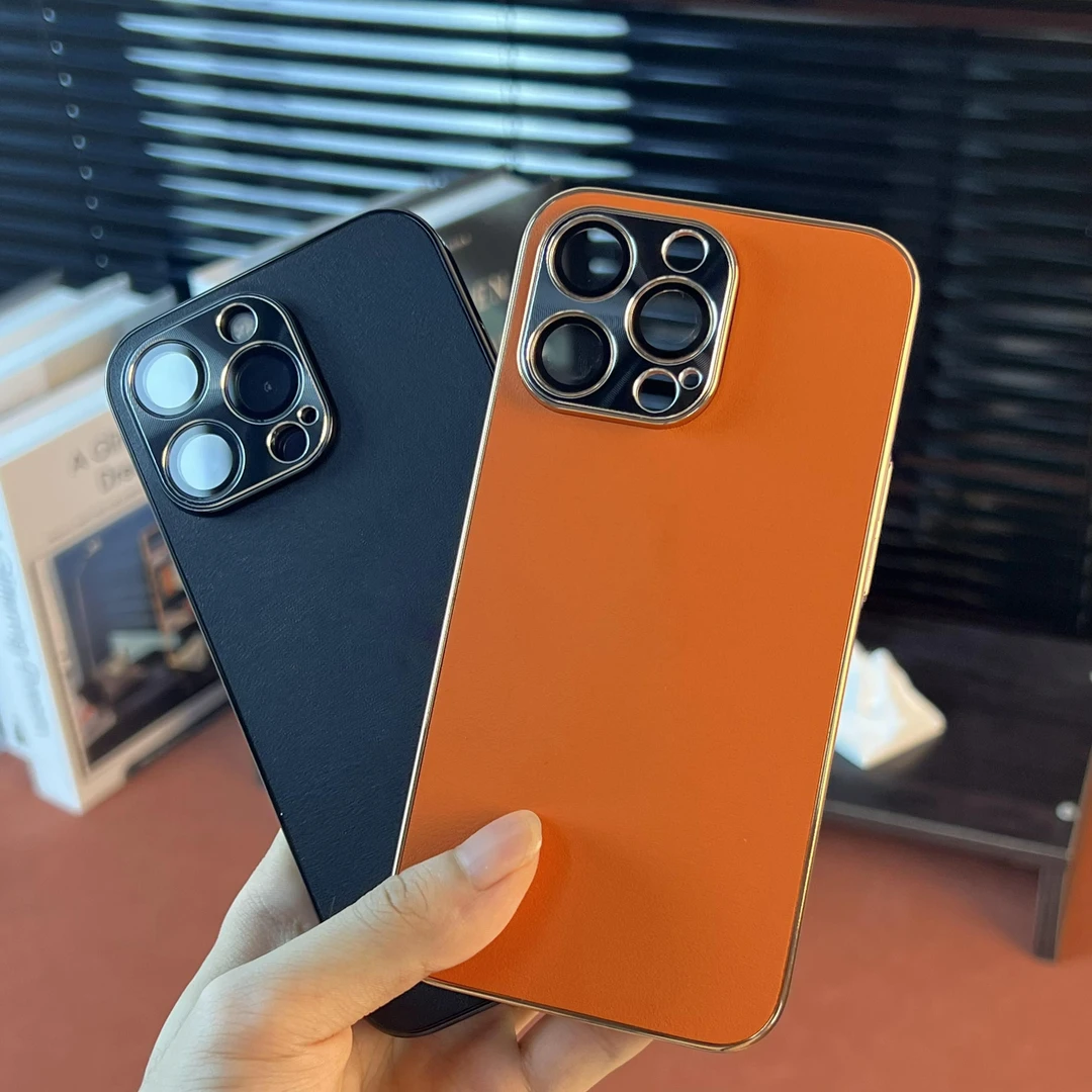 苹果15皮纹全包手机壳磨砂iphone轻奢爆款13简约电镀硬壳高档纯色