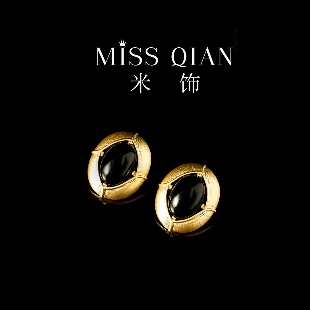 铜合金珐琅耳饰 MISS/米饰【夜宴】复古法式高级感气质椭圆耳饰