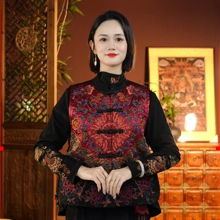 加棉重工刺绣双色马甲