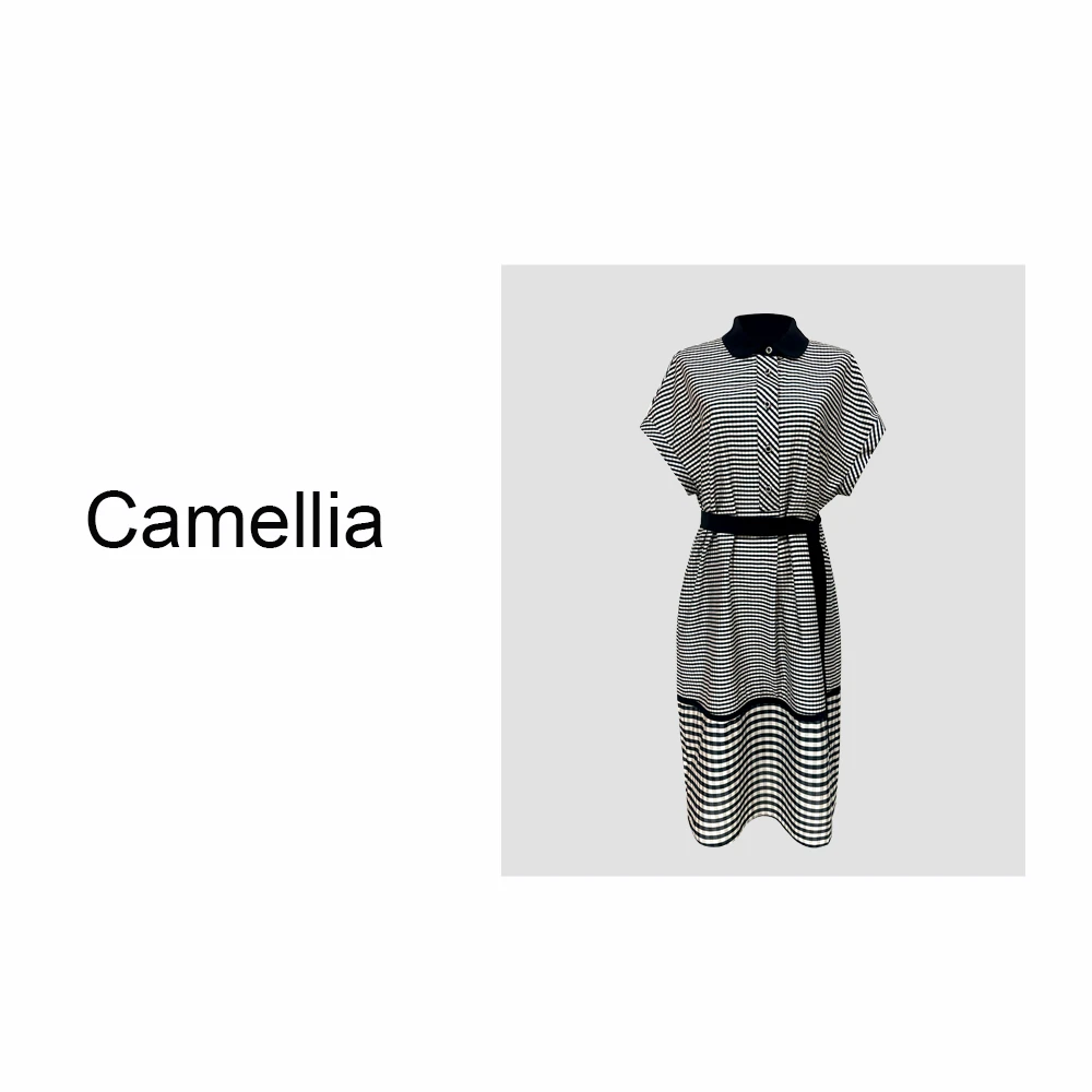 Camellia女装连衣裙条纹黑白格显气质收腰21212