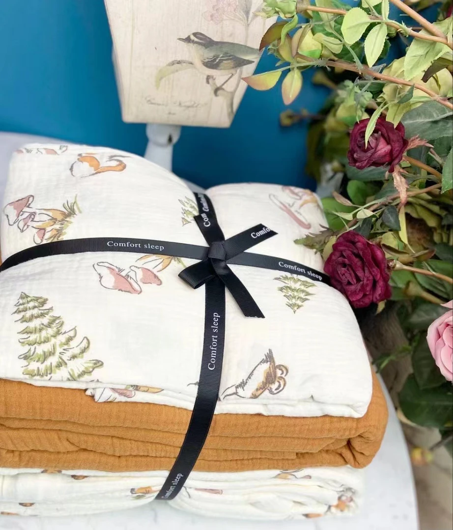 全棉A类母婴级皱皱纱四件套田园风裸睡柔软透气舒适