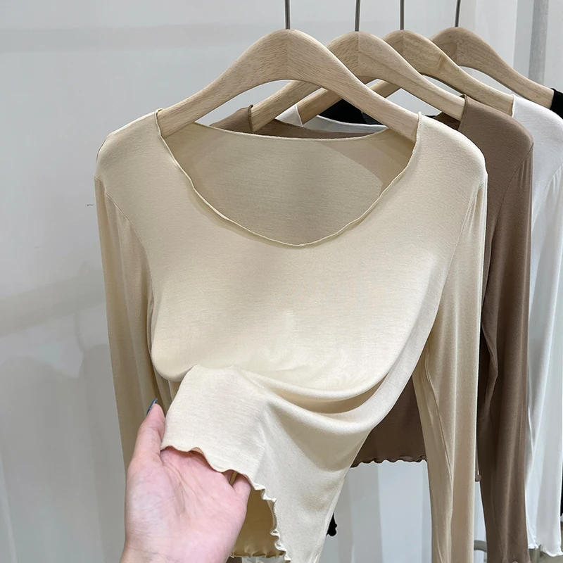 基础白色长袖t恤女款秋款2025年新款内搭打底衫修身显瘦短款上衣
