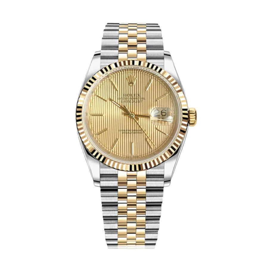 99新 Rolex/劳力士 日志系列/36mm/金盘竖纹条钉/自动机械/单表