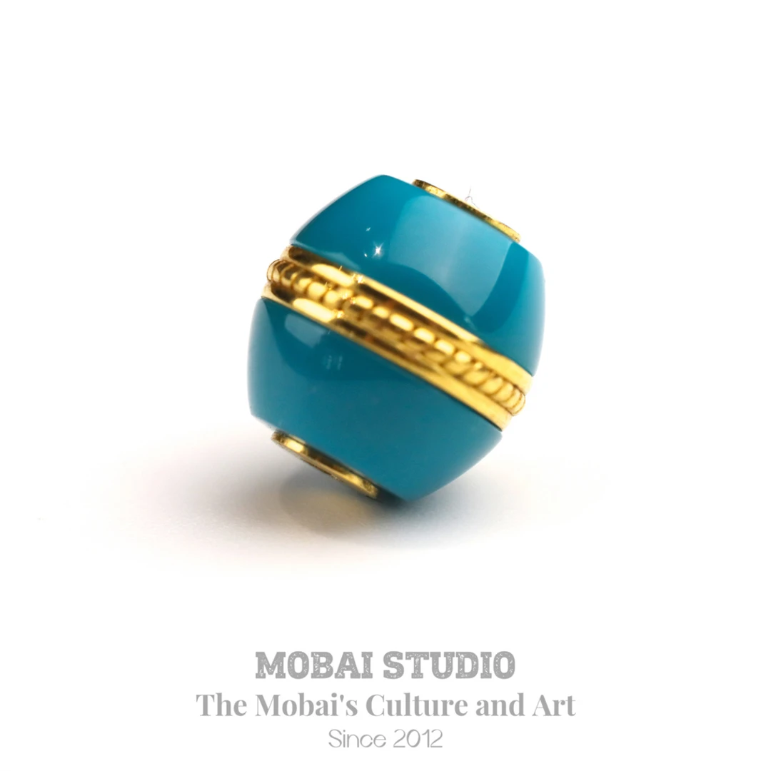 MOBAI【玉化蓝】默白出品金龙山松石汉堡珠18K金件