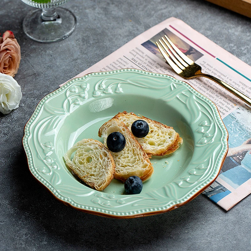 陶瓷盘子家用复古简约窑变釉圆盘饭碗汤碗菜盘碗碟组合微波炉餐具