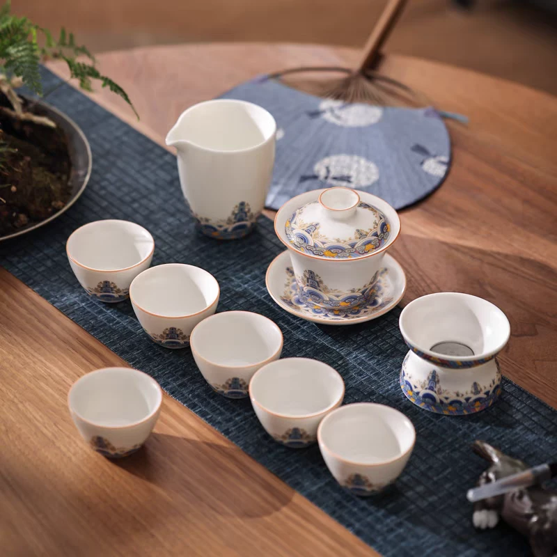 汝白瓷功夫整套茶具盖碗茶杯泡功夫茶岩茶品茗家用中式客厅办公室