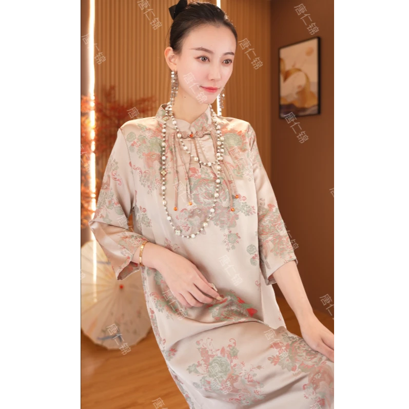 牡丹新中式牡丹刺绣盘扣牡丹刺绣旗袍连衣裙8091夏秋布卓尔仓