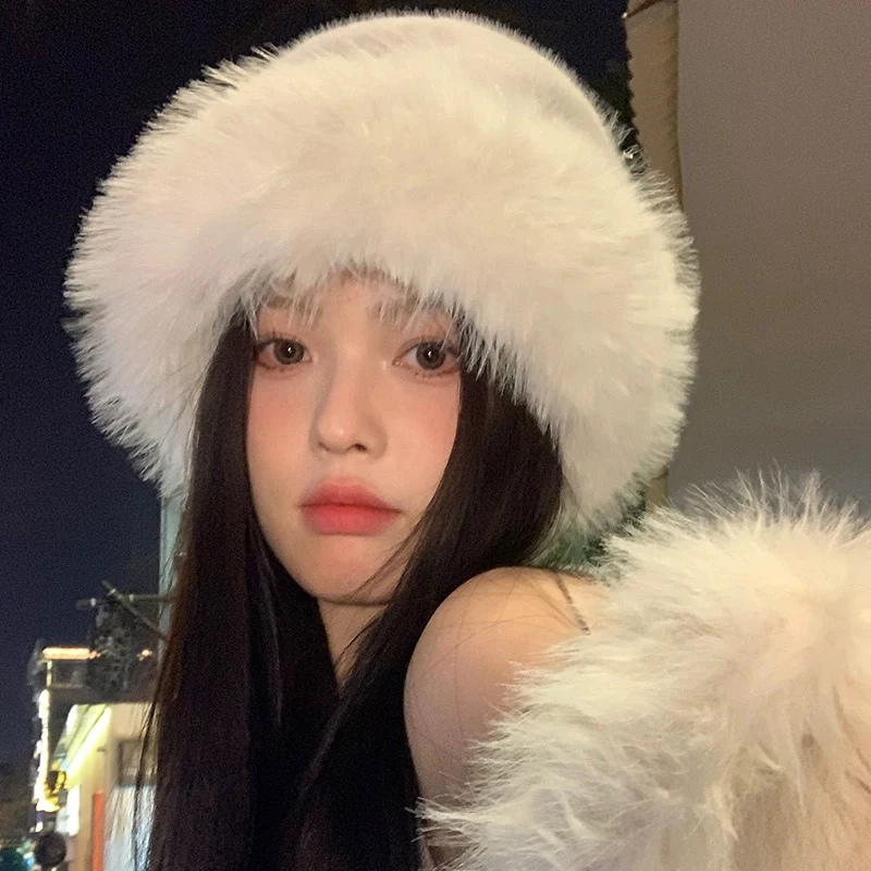 冬季毛绒韩系蒙古帽防寒白色毛毛保暖东北盆帽护耳百搭帽子男款