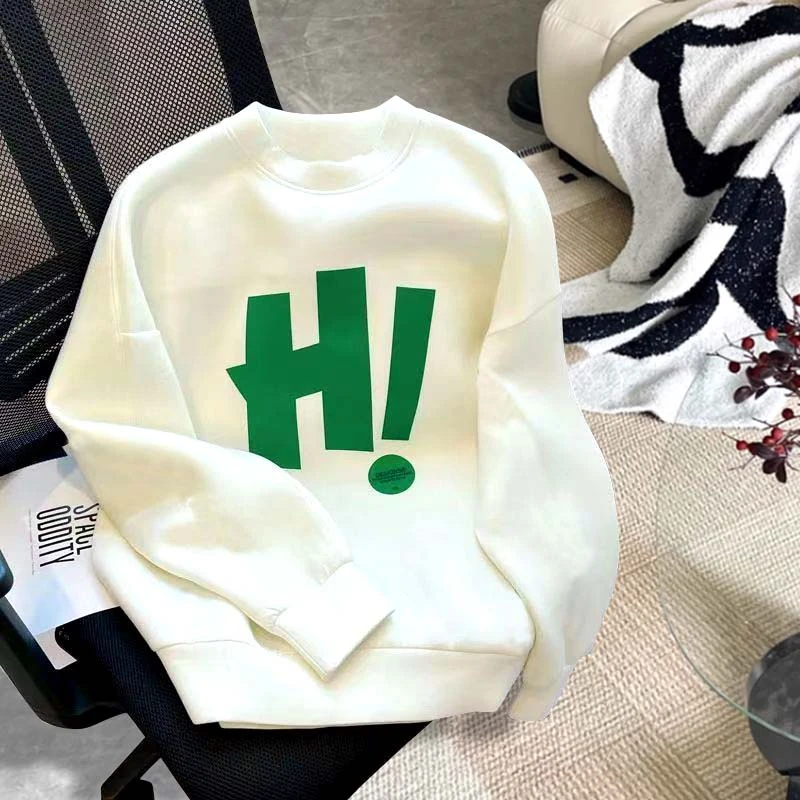 特大码秋冬季韩版ins圆领卫衣加绒气质百搭卫衣男女情侣上衣外穿