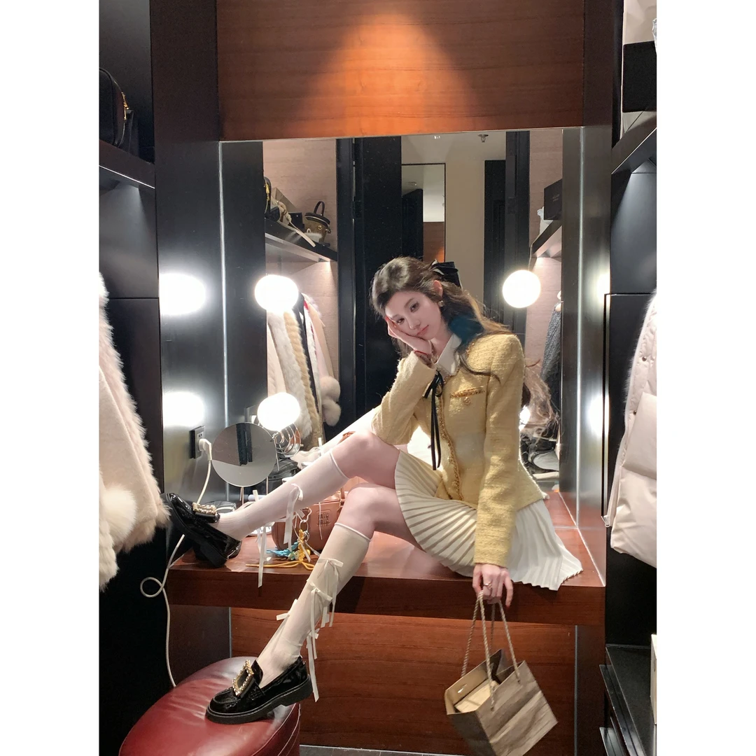 【雅乔定制】奶嗲千金 小鸡黄细闪亮片收腰小香外套DYYY-24075472