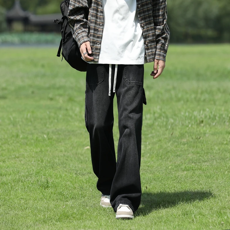 初秋新款首发贴袋工装款男裤宽松直筒百搭全松紧腰抽绳设计裤子