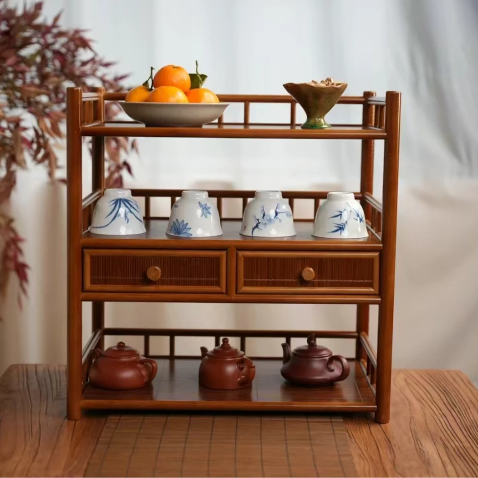 【诚斋】中抽高山楠竹茶具收纳架茶杯架置物博古架茶棚席面茶柜