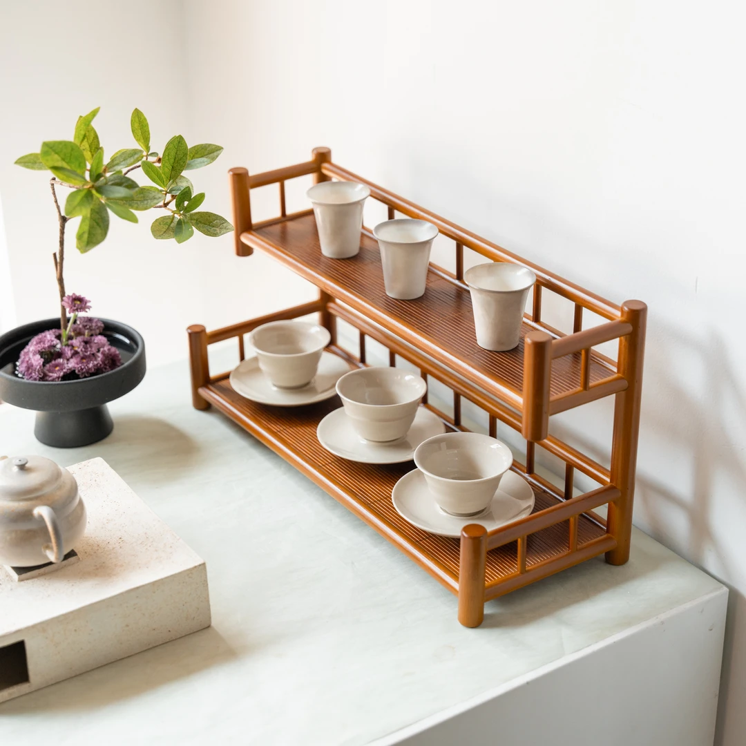 【云梯】竹丝楠竹桌面茶架壶架杯架小博古架茶具收纳手工茶道茶杯架