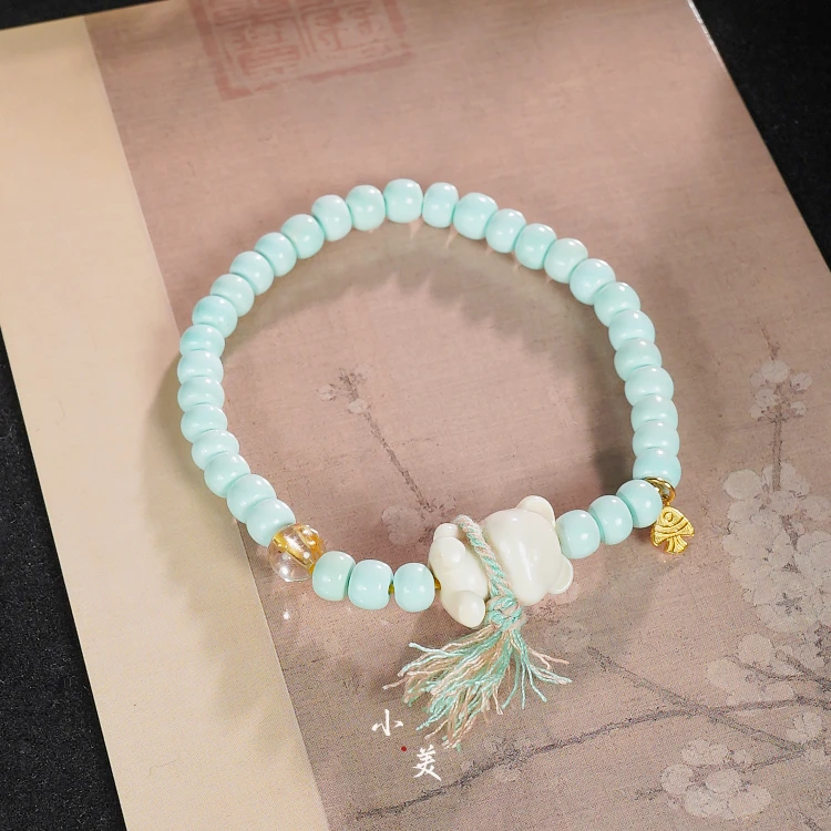 18K金绿松猛犸小熊流苏手串（多样性发货）G9596