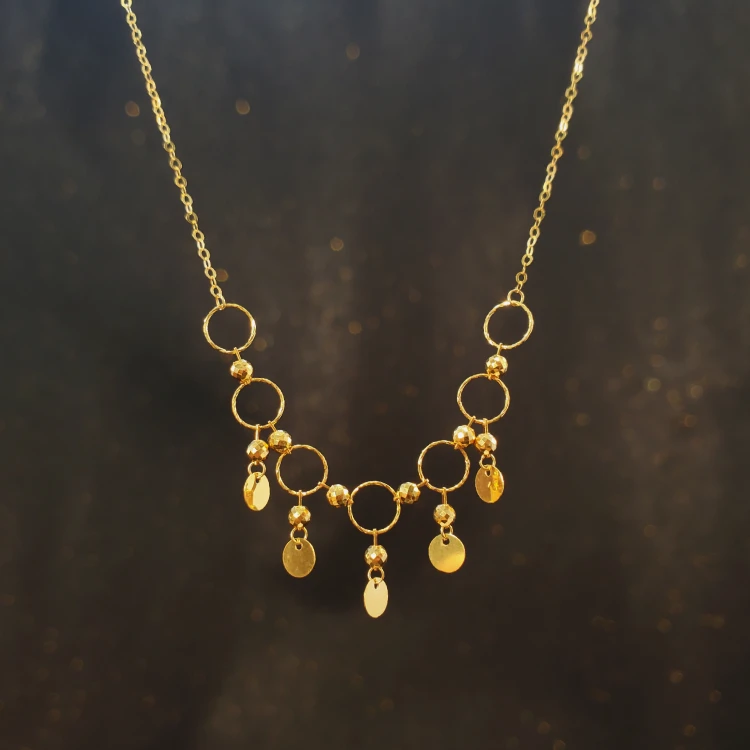 18K金爆闪圆片片金珠圆环套链项链 G7516