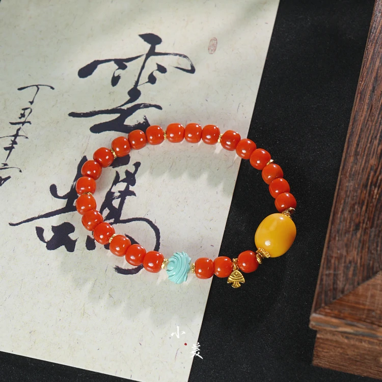 鸿雁・18K金南红蜜蜡手串（多样性发货）G9471