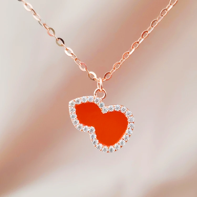 G6136-R  18K金玫瑰金红玛瑙葫芦项链