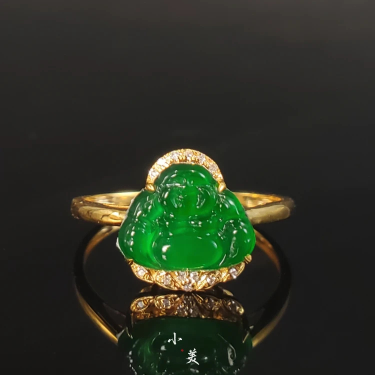 18K金翡翠钻石佛公戒指 G4505