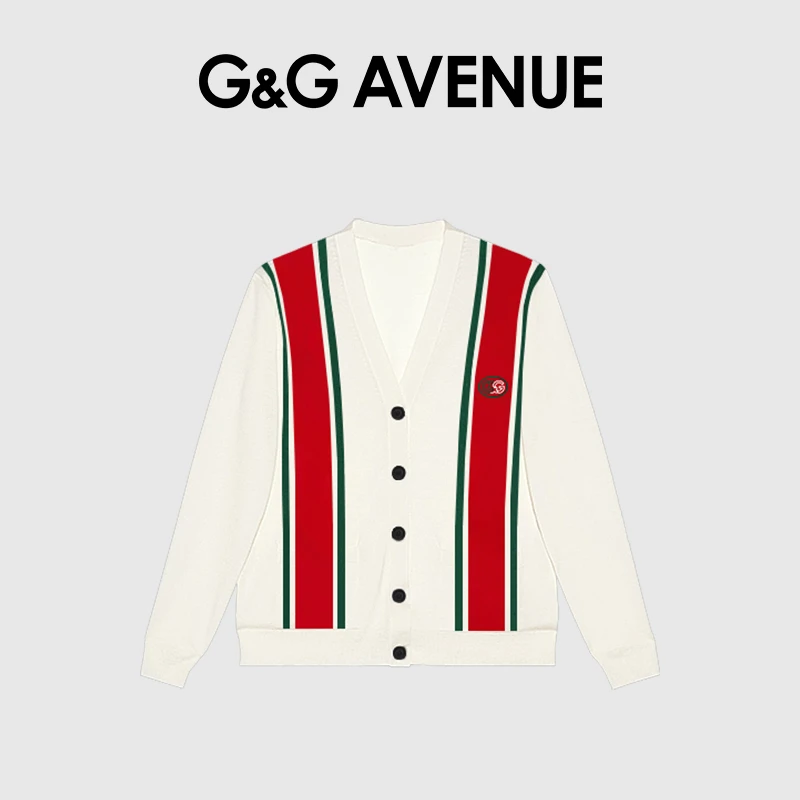 G&G Avenue轻奢潮牌长袖开衫毛衣针织衫男女款外套白色时尚拼色