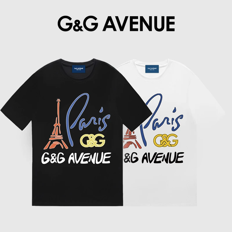 G&G AVENUE 国际轻奢潮牌夏季纯棉短袖T恤男女同款宽松时尚百搭