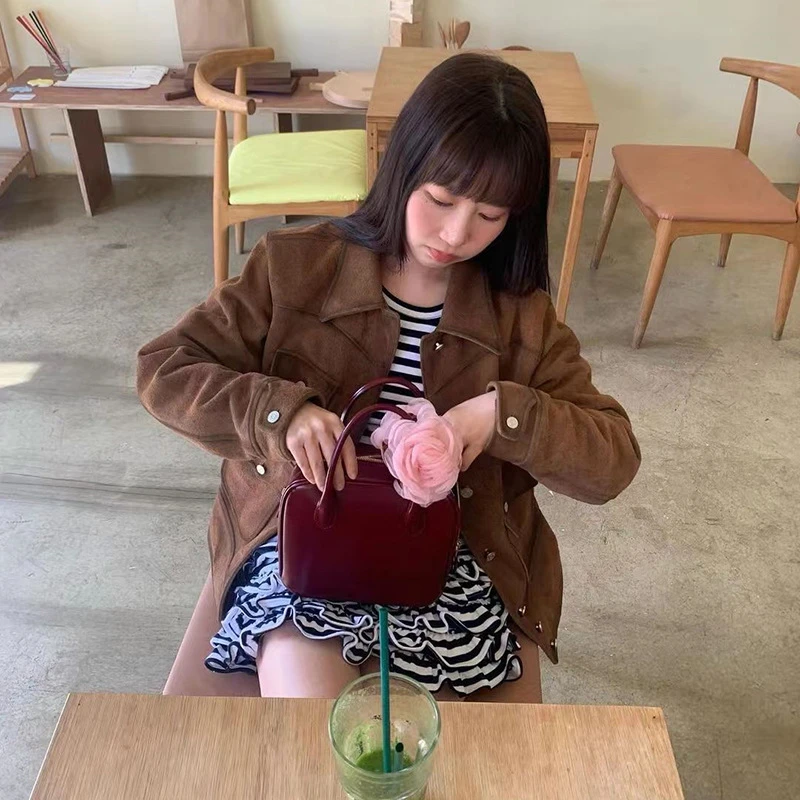 韩货-复古温柔甜美慵懒百搭绒面夹克外套/7219