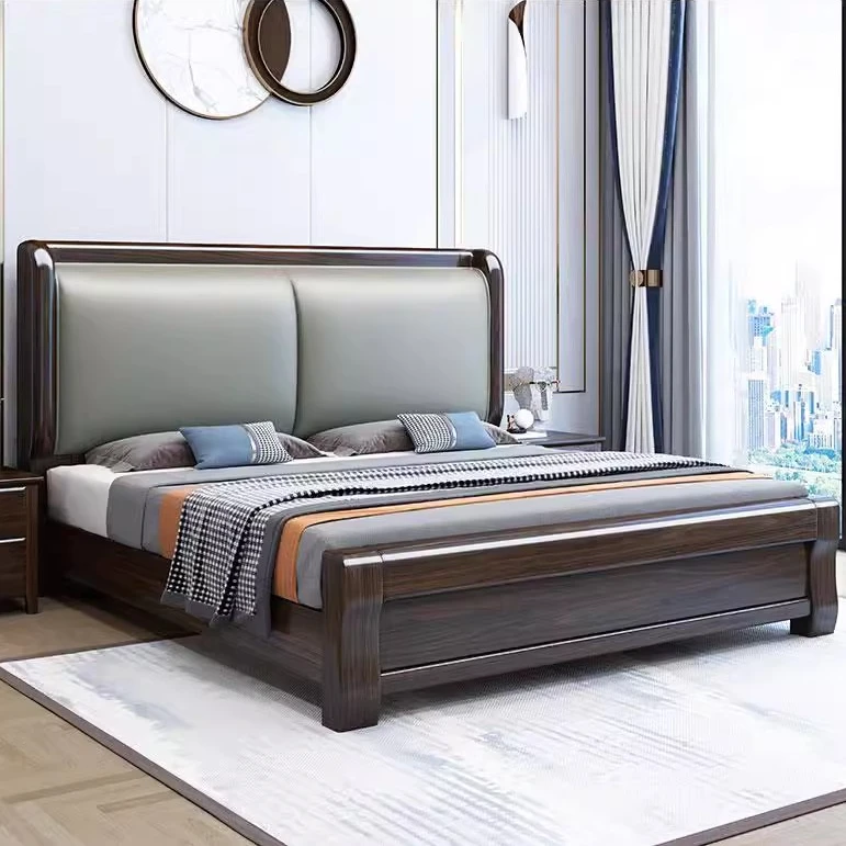 凤琦紫金檀木实木床真皮软包双人床现代简约1.8米新中式主卧婚床