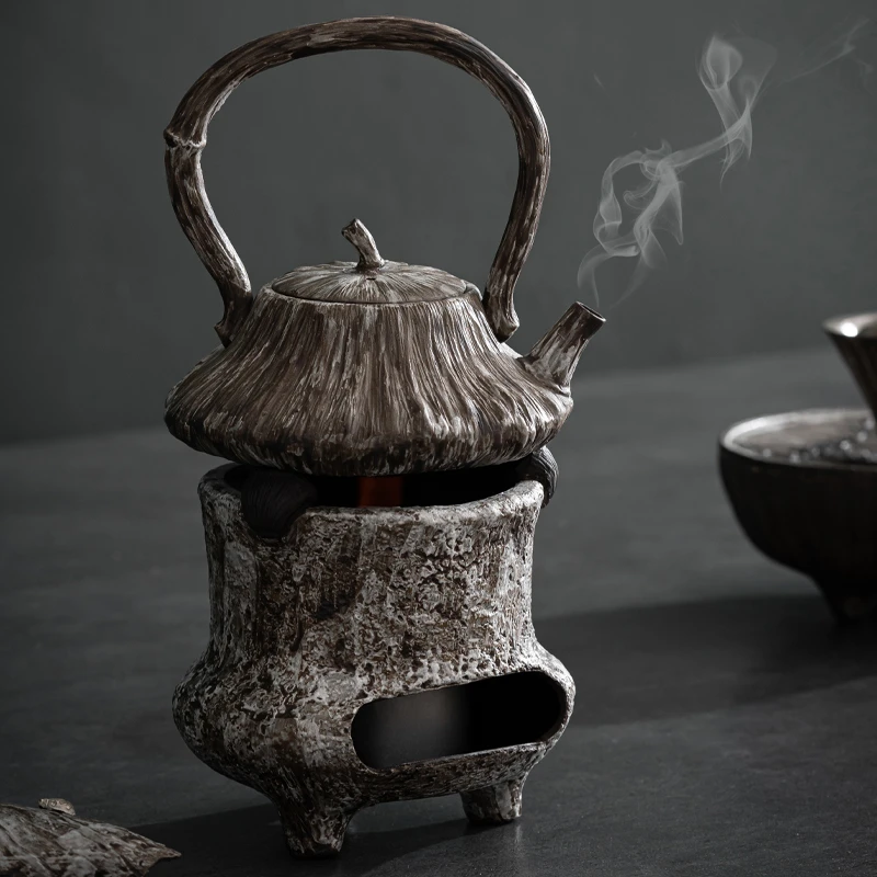 暖小瓷  务灰莲蓬暖茶炉套组  家用茶具耐高温烧水壶  煮茶器  陶
