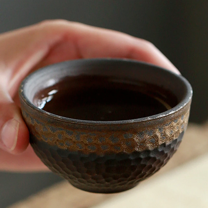 暖小瓷手工锤纹杯家用功夫茶具品茗杯岩矿老陶泥主人杯中式茶杯