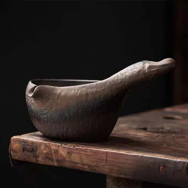 暖小瓷 粗陶葫芦瓢侧把分茶器 手工柴烧防烫公道杯 功夫茶具 尺