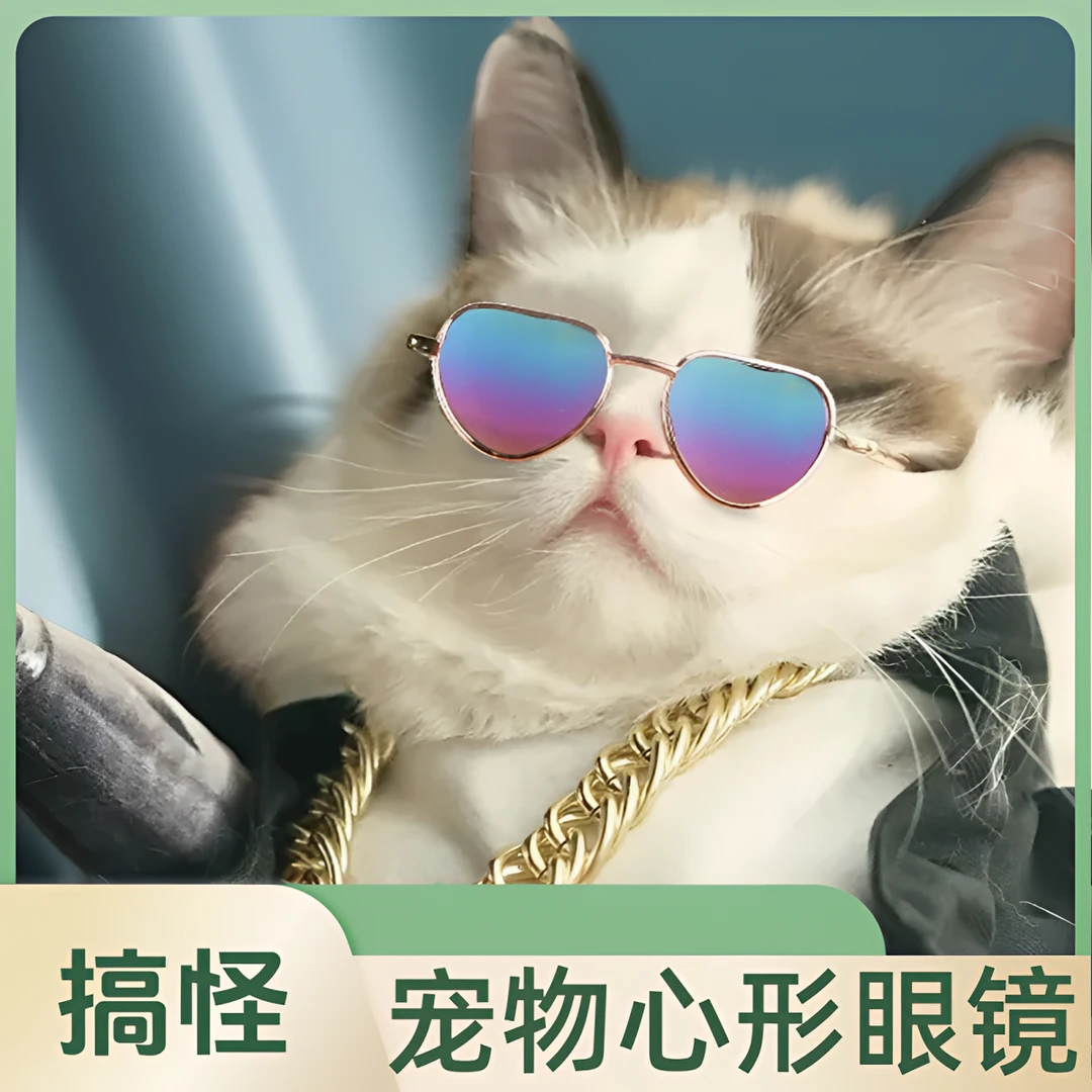 创意新品新款宠物眼镜 猫咪心形偏光墨镜狗狗太阳镜搞怪个性饰品