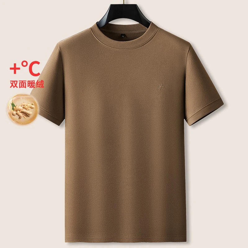 【吴老板大码男装】双面暖绒短袖T恤男加肥加大码打底衫胖子秋冬款