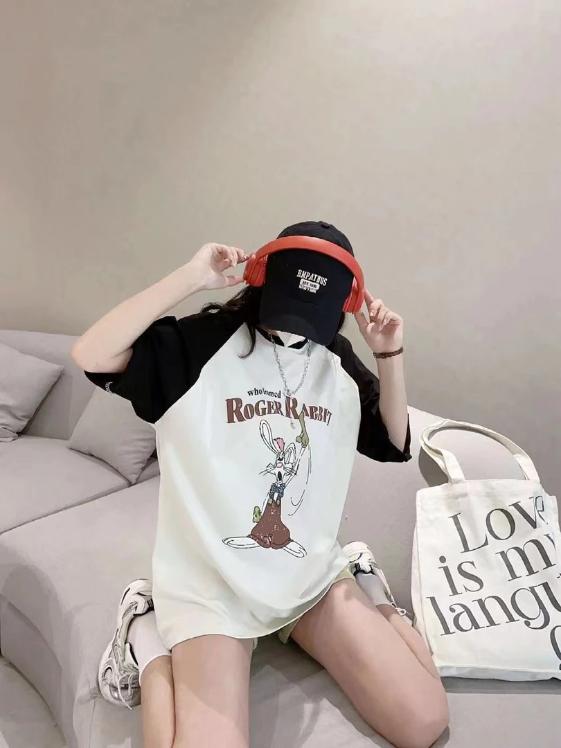 夏款t拼色宽松T恤