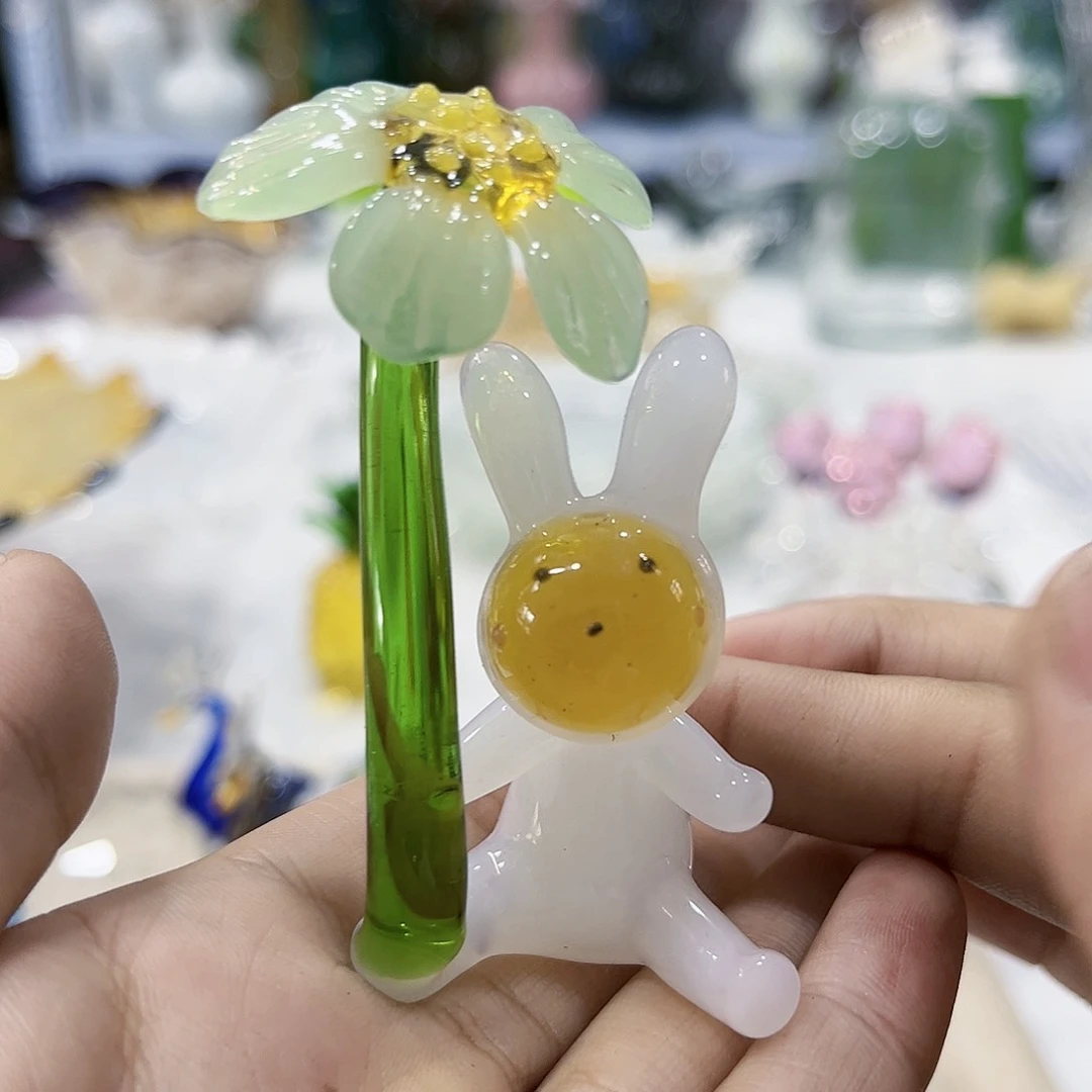 小绿花可爱造型琉璃摆件